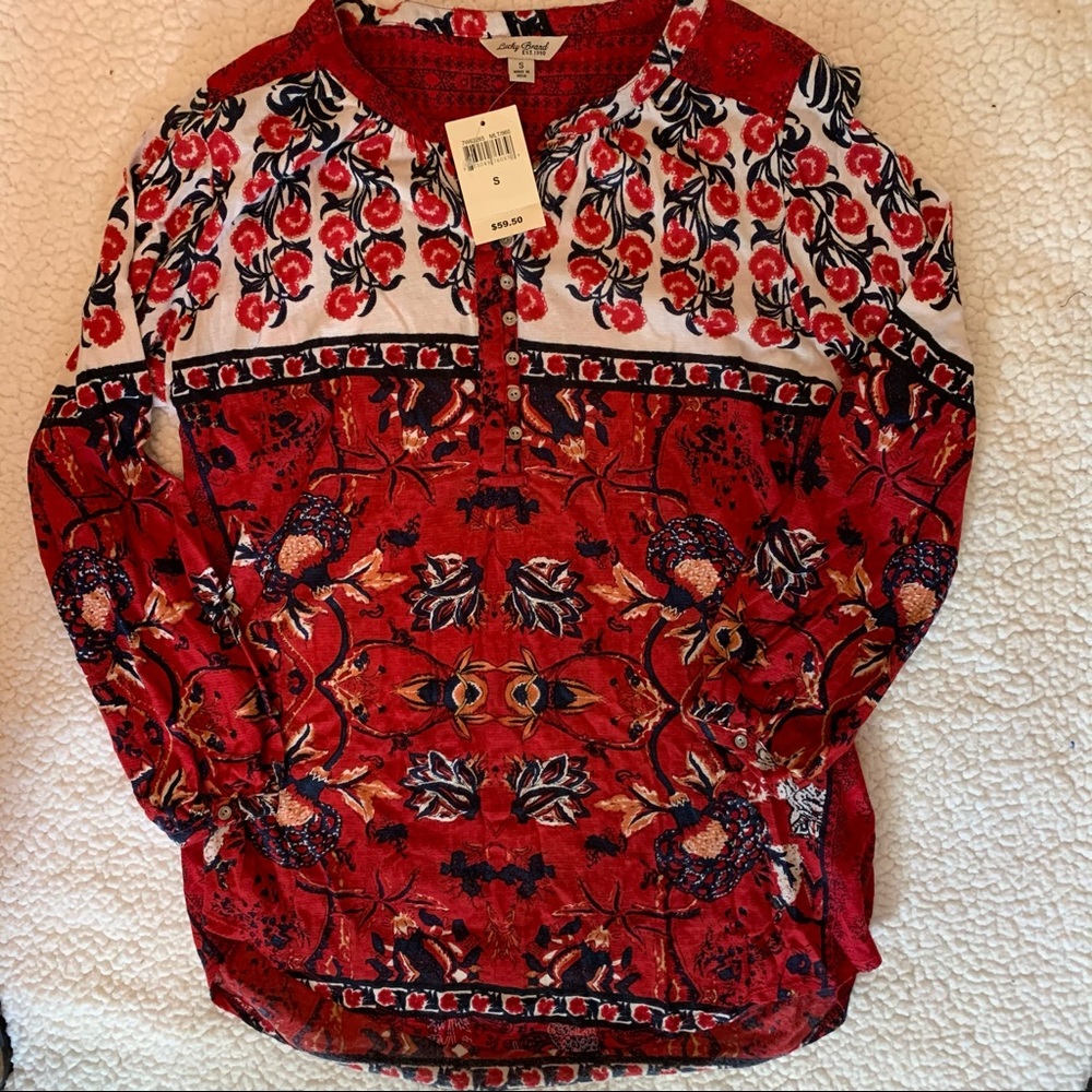 2 for $20 Lucky Brand 3/4 sleeve casual print top - Picture 1 of 2